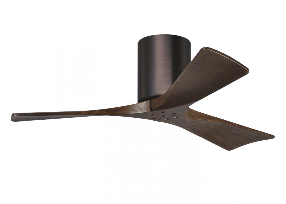 Irene-3H three-blade flush mount paddle fan in Brushed Bronze finish with 42” solid walnut tone