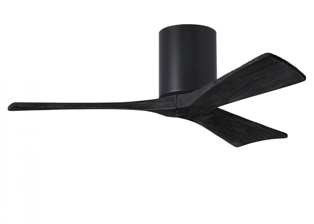 Irene-3H three-blade flush mount paddle fan in Matte Black finish with 42” solid matte black woo
