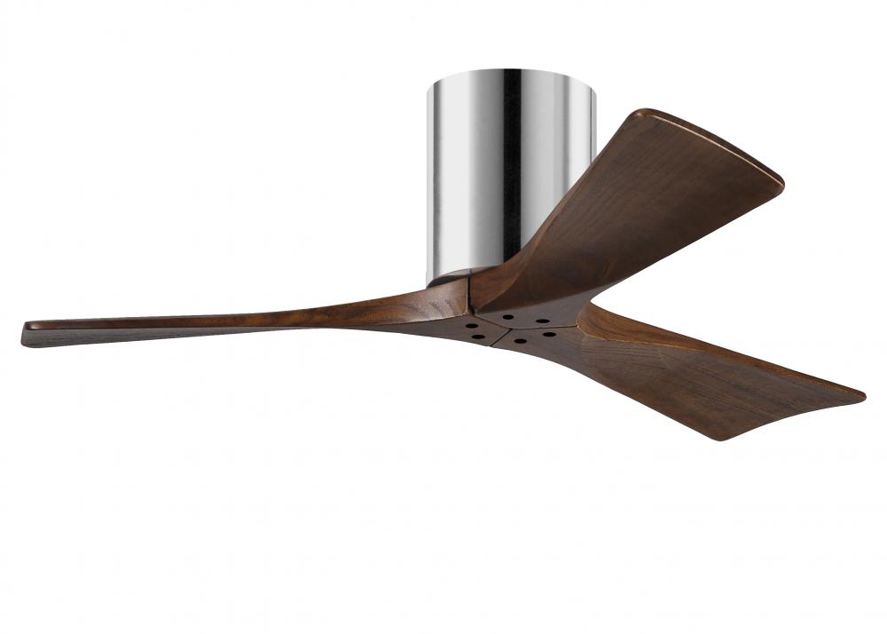 Irene-3H three-blade flush mount paddle fan in Polished Chrome finish with 42” solid walnut tone