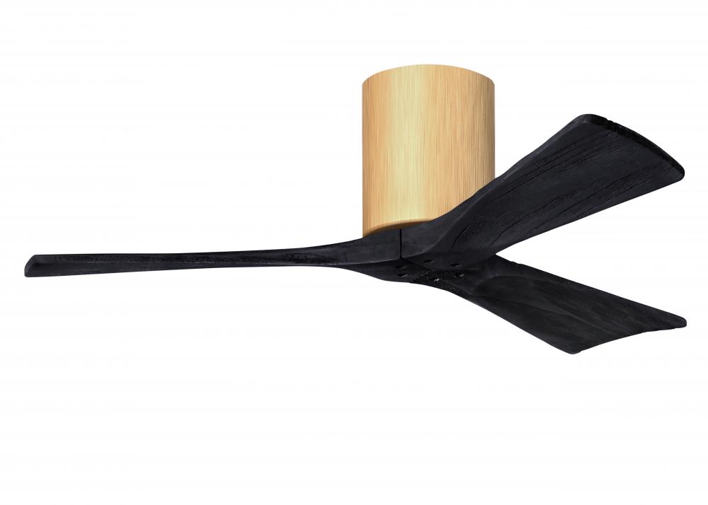 Irene-3H three-blade flush mount paddle fan in Light Maple finish with 42” Matte Black tone blad