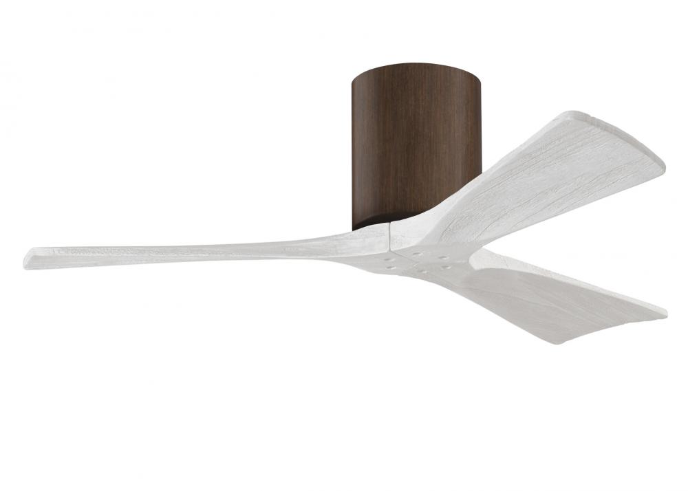 Irene-3H three-blade flush mount paddle fan in Walnut finish with 42” solid matte white wood bla