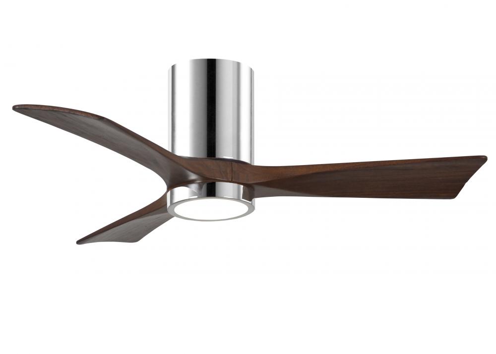 Irene-3HLK three-blade flush mount paddle fan in Polished Chrome finish with 42” solid walnut to
