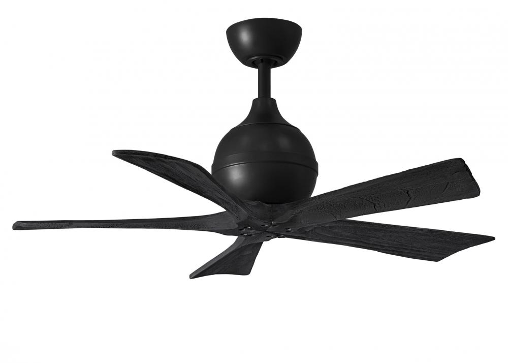 Irene-5 five-blade paddle fan in Matte Black finish with 42" solid matte black wood blades.
