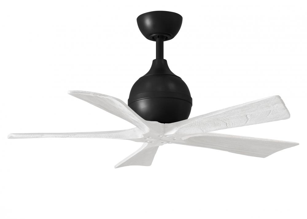Irene-5 five-blade paddle fan in Matte Black finish with 42" solid matte white wood blades.