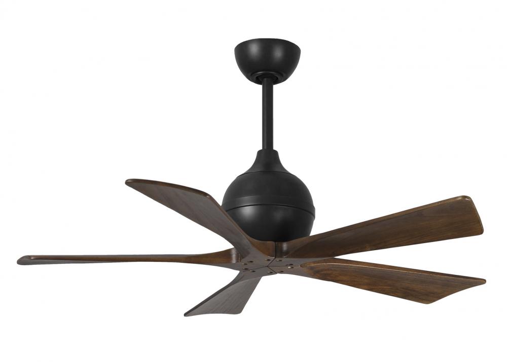 Irene-5 five-blade paddle fan in Matte Black finish with 42" solid walnut tone blades.