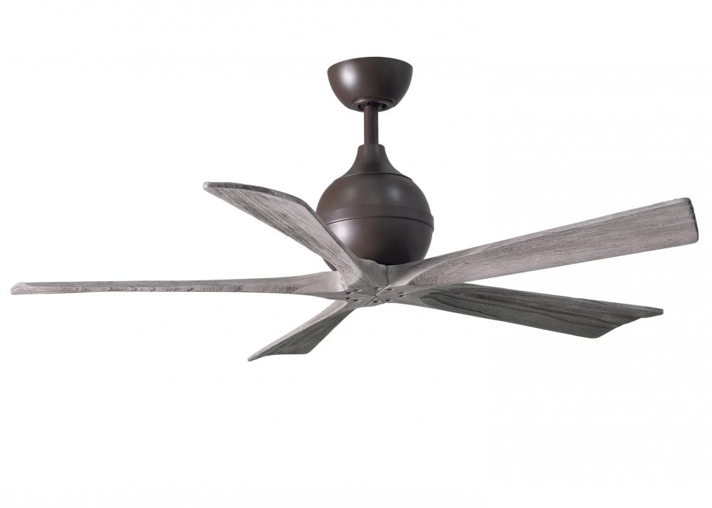 Irene-5 five-blade paddle fan in Textured Bronze finish with 52" solid barn wood tone blades.