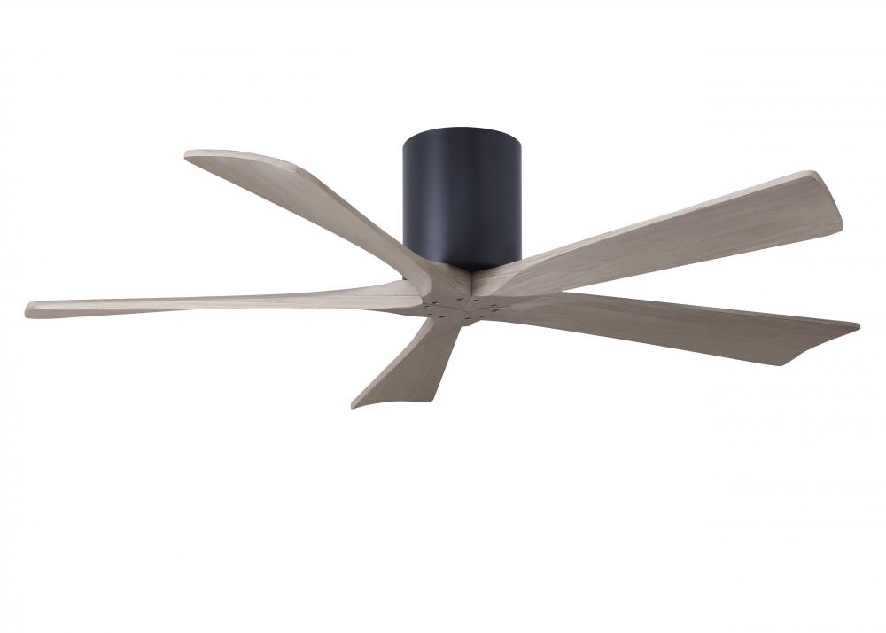 Irene-5H three-blade flush mount paddle fan in Matte Black finish with 52” Gray Ash tone blades.