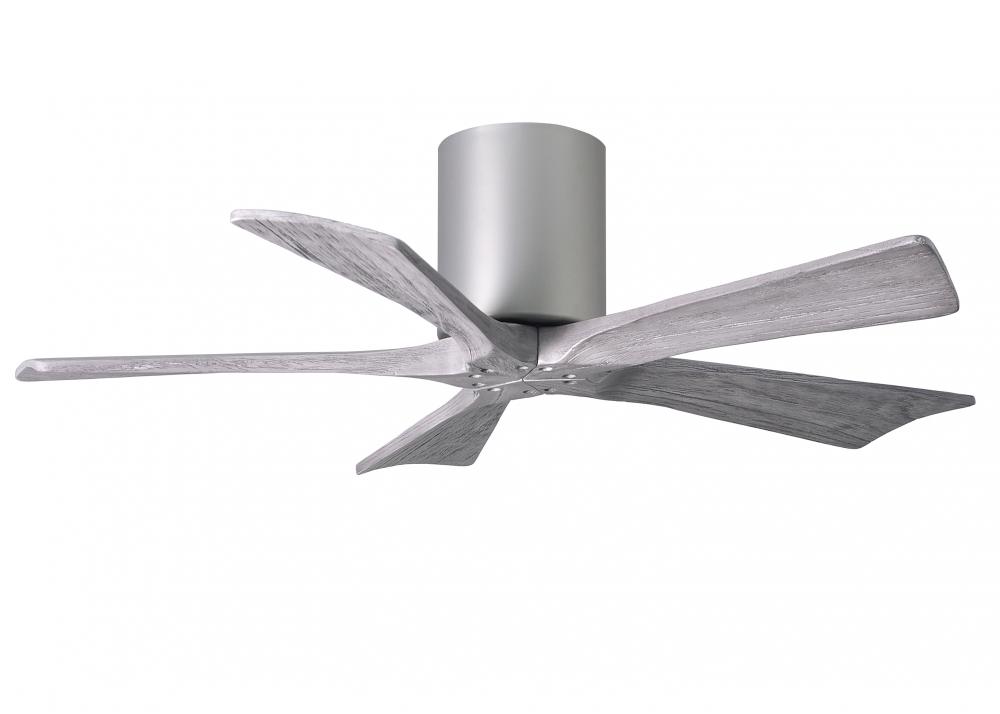 Irene-5H five-blade flush mount paddle fan in Brushed Nickel finish with 42” solid barn wood ton