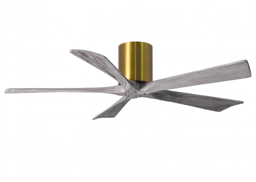 Irene-5H five-blade flush mount paddle fan in Brushed Brass finish with 52” solid barn wood tone