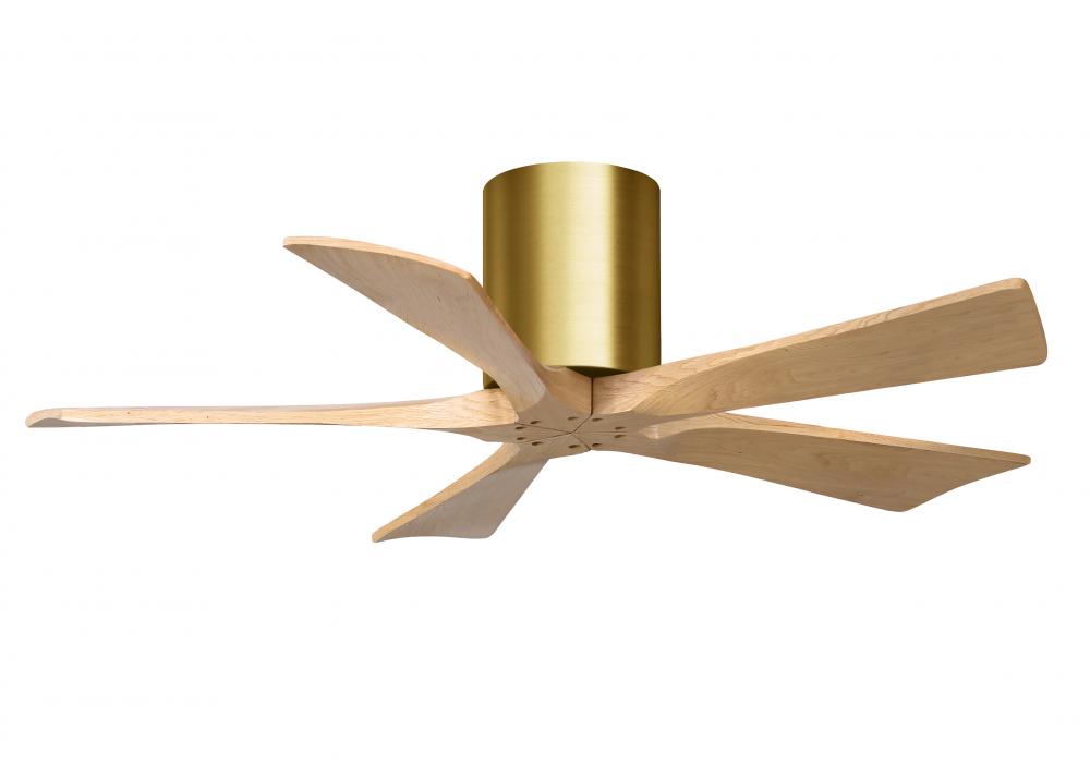 Irene-5H three-blade flush mount paddle fan in Brushed Brass finish with 42” Light Maple tone bl