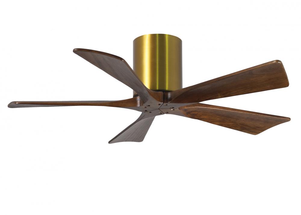 Irene-5H five-blade flush mount paddle fan in Brushed Brass finish with 42” solid walnut tone bl