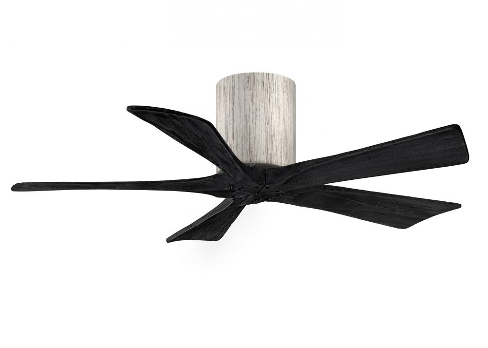 Irene-5H five-blade flush mount paddle fan in Barn Wood finish with 42” solid matte black wood b