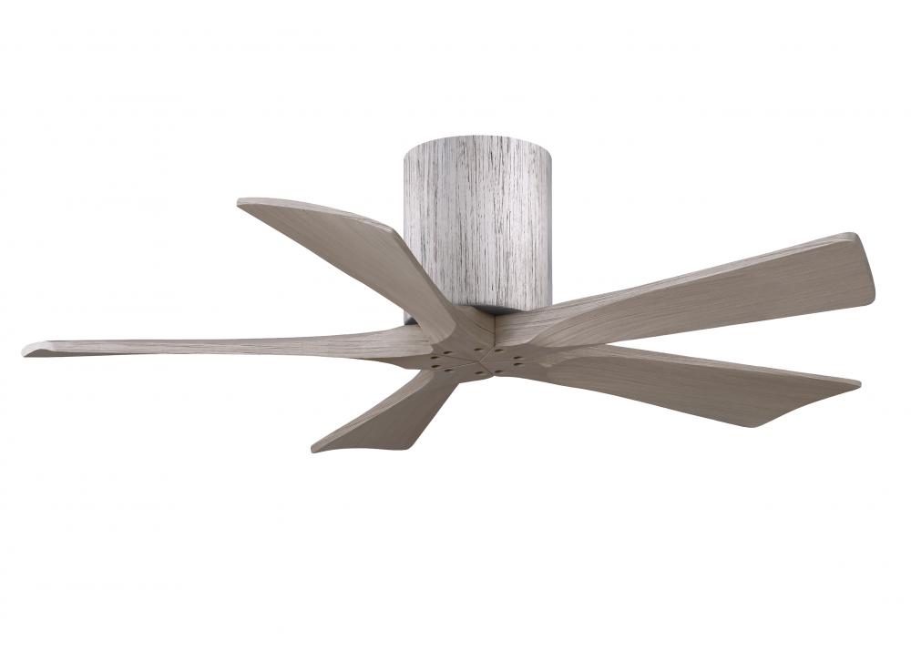Irene-5H three-blade flush mount paddle fan in Barn Wood finish with 42” Gray Ash  tone blades.?