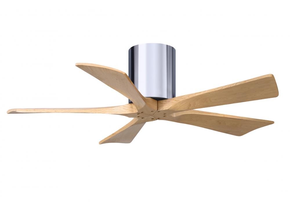Irene-5H three-blade flush mount paddle fan in Polished Chrome finish with 42” Light Maple tone