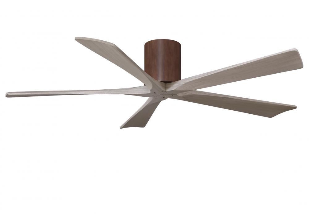 Irene-5H three-blade flush mount paddle fan in Walnut finish with 60” Gray Ash tone blades. 