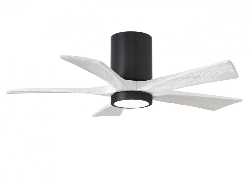IR5HLK five-blade flush mount paddle fan in Matte Black finish with 42” solid matte white wood b