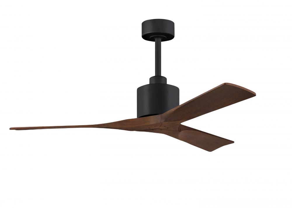 Nan 6-speed ceiling fan in Matte Black finish with 52” solid walnut tone wood blades