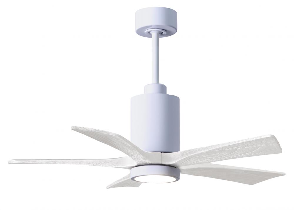 Patricia-5 five-blade ceiling fan in Gloss White finish with 42” solid matte white wood blades a