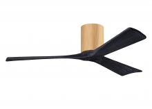  IR3H-LM-BK-52 - Irene-3H three-blade flush mount paddle fan in Light Maple finish with 52” Matte Black tone blad