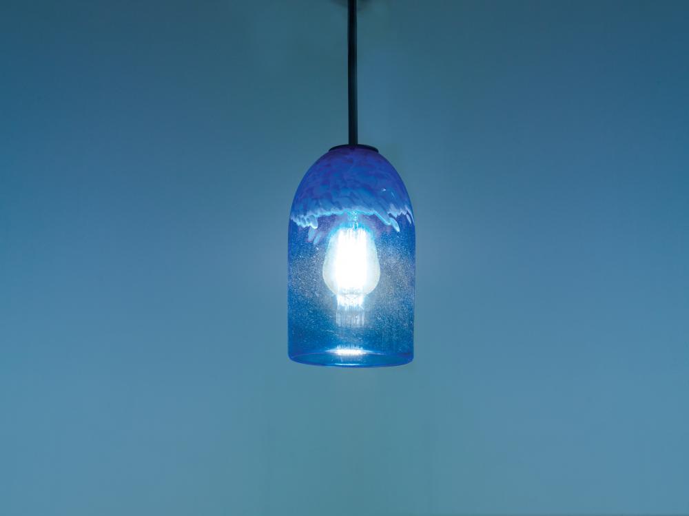 Rose Cylinder -Pendant - Incandescent 47" OA Drop-Clear Blue
