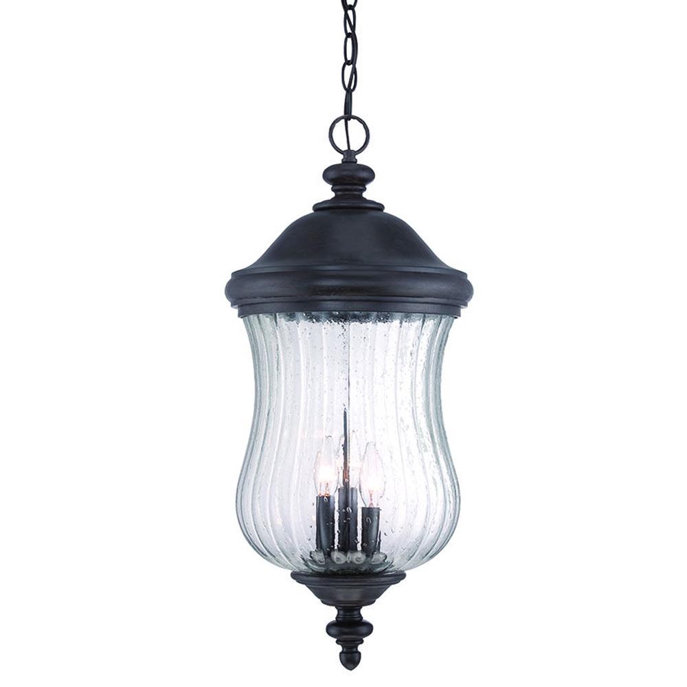 Bellagio Collection Hanging Lantern 3-Light Outdoor Black Coral Light Fixture