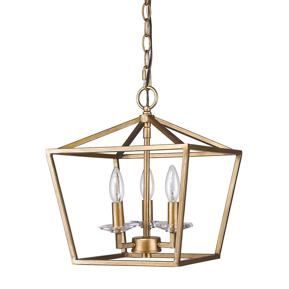 Kennedy Indoor 3-Light Pendant w/Crystal Bobeches In Antique Gold