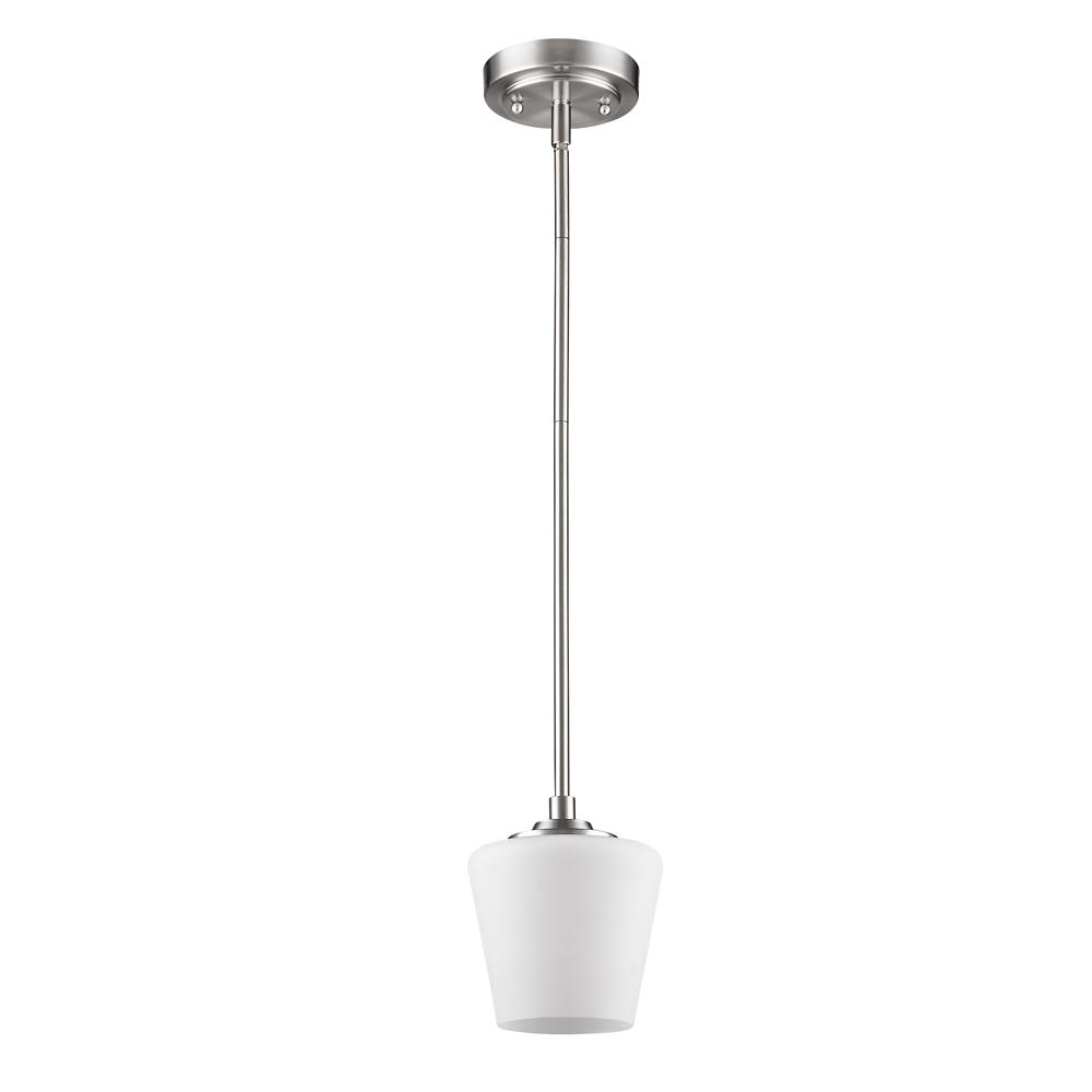 Paige 1-Light Satin Nickel Pendant With Frosted Glass Shade