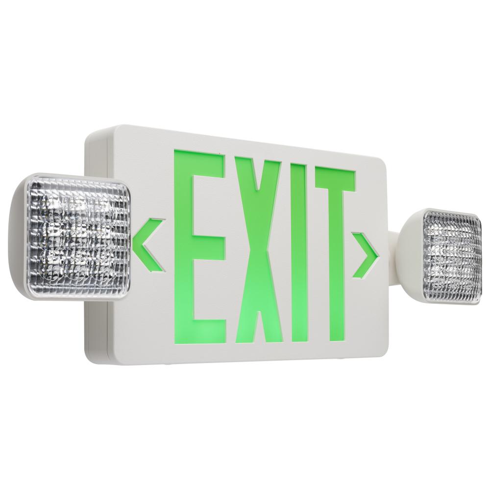 Combination Green Exit Sign/Emergency Light; Singe/Dual Face; 120/277 Volts; Remote Compatible;