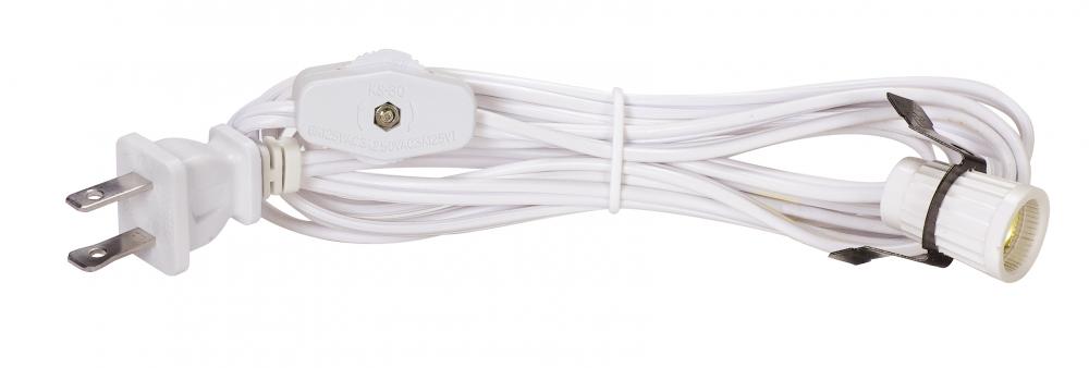 8 Foot #18 SPT-1 White Cord, Switch, And Plug (Switch 17" From Socket)