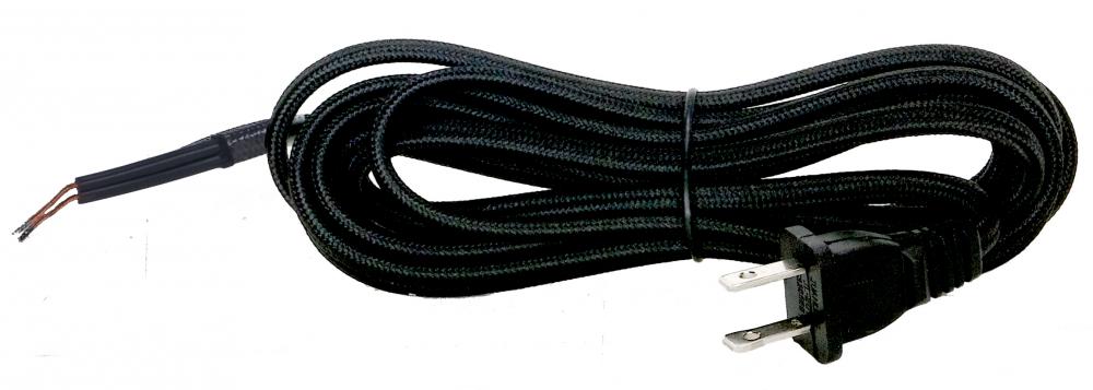 10 Foot Rayon Cord Set; Black Finish; 18/2 SPT-2 105C With Molded Polarized Plug; 150 Carton; Tinned