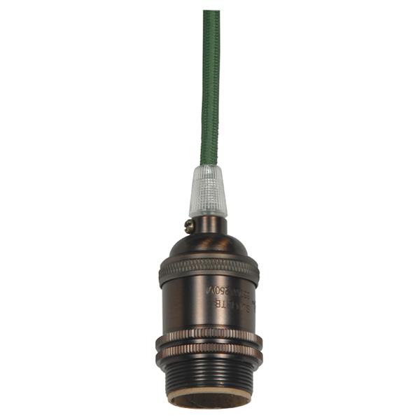 Medium base lampholder; 4pc. Solid brass; prewired; Uno ring; 10ft. 18/2 SVT Dark Green Cord; Dark