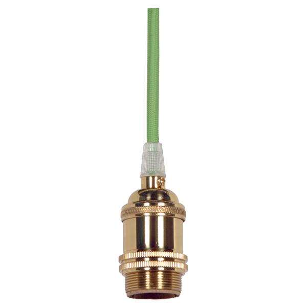 Medium base lampholder; 4pc. Solid brass; prewired; Uno ring; 10ft. 18/2 SVT Light Green Cord;