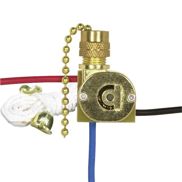3-Way Canopy Switch; 2 Circuit; 4 Position With Metal Chain, White Cord And Bell; 6A-125V, 3A-250V
