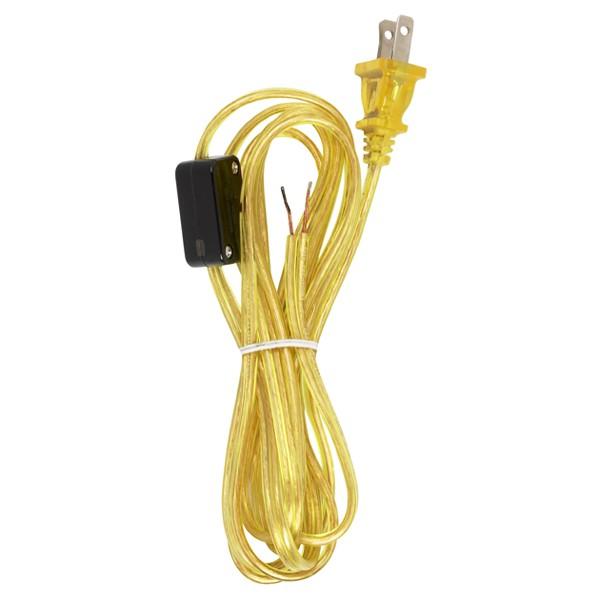 8 Foot 18/2 SPT-2 105C Cord Set; Clear Gold Finish; Switch 29" From Free End; 36" Hank; 100