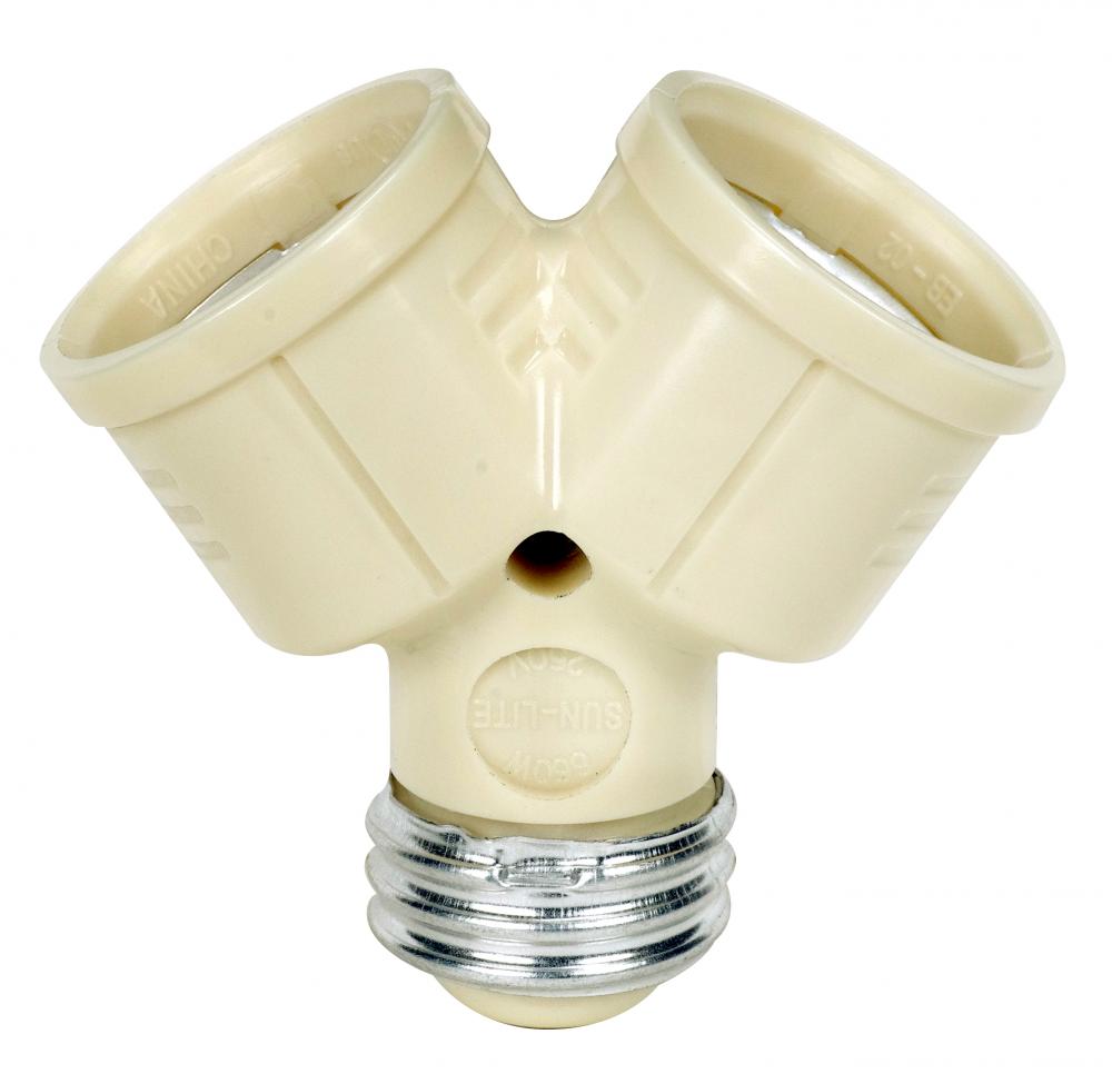 Single to Twin Lampholder; Ivory Finish; 2-3/4" Overall Height; 2" Extension; 660W Max; 250V