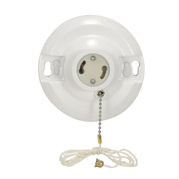 4 Terminal White Phenolic GU24 On-Off Pull Chain Ceiling Receptacle; Screw Terminals; 4-1/2"