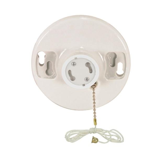 4 Terminal White Phenolic GU24 On-Off Pull Chain Ceiling Receptacle; Screw Terminals; 4-3/8"
