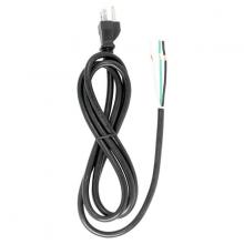 Satco Products Inc. 90/2208 - 6 Foot 18/3 SJT 105C Heavy Duty Cord Set; Black Finish; 100 Carton; 3 Prong Molded Plug; Stripped