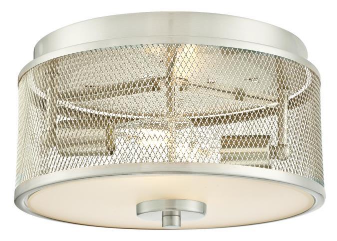 13 in. 2 Light Flush Brushed Nickel Finish Mesh and Frosted Glass