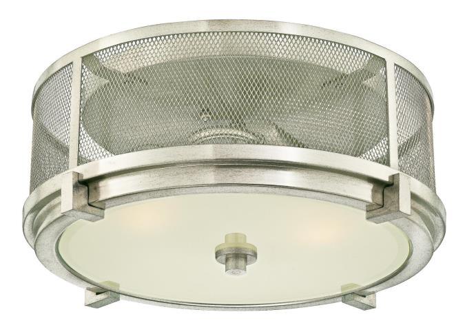 14 in. 2 Light Flush Brushed Nickel Finish Mesh and Frosted Glass