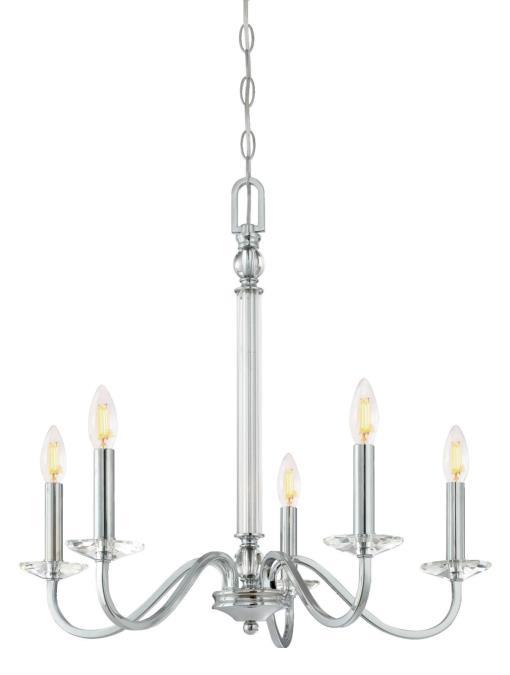 5 Light Chandelier Chrome Finish Clear Glass Accents