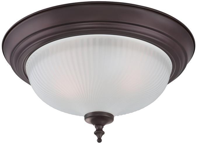 13 in. 2 Light Flush Oil Rubbed Bronze Finish Frosted Swirl Glass
