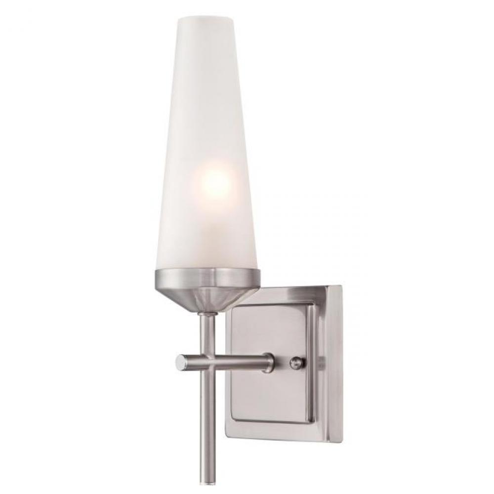 1 Light Wall Fixture Brushed Nickel Finish Frosted Glass