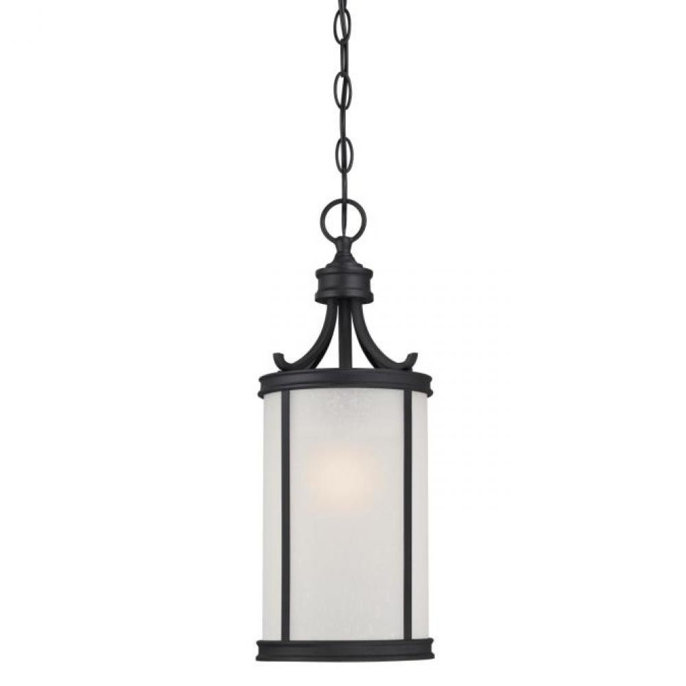 Pendant Textured Black Finish with Frosted Seeded Glass