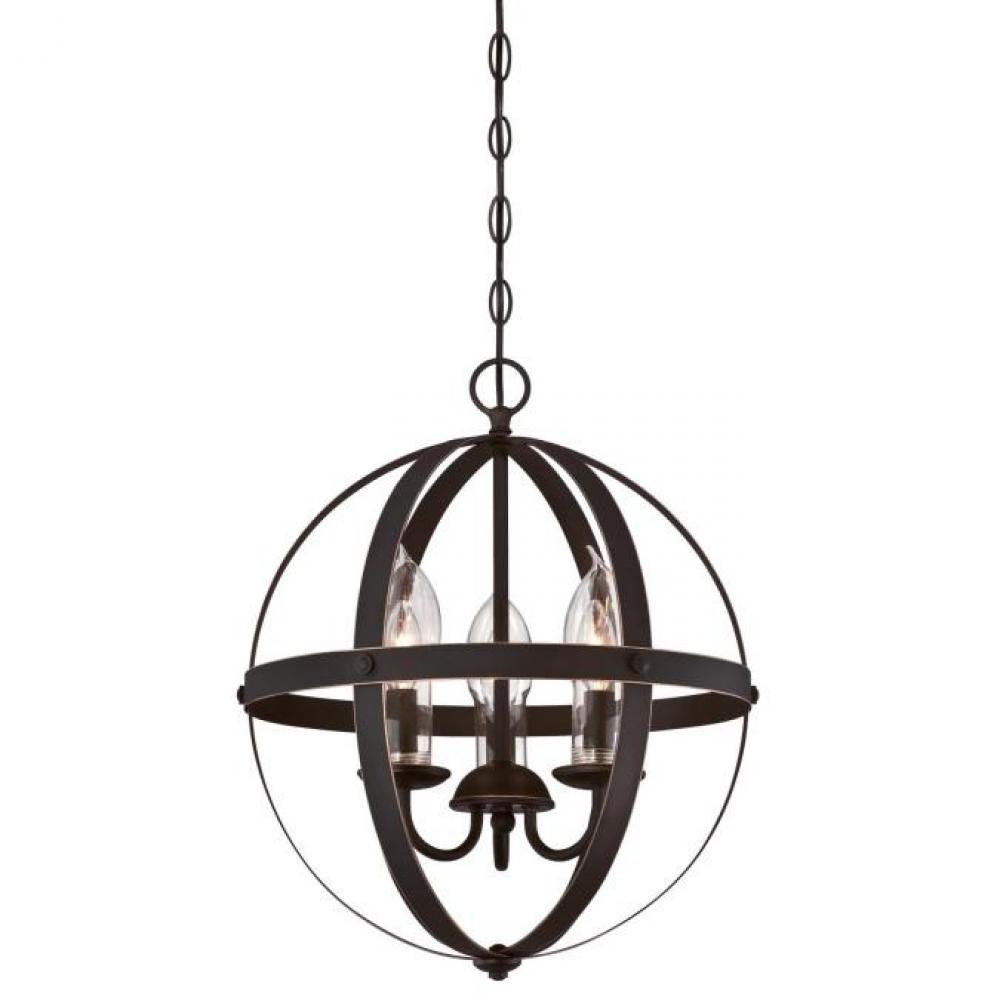 3 Light Chandelier Oil Rubbed Bronze Finish with Highlights Clear Glass Candle Covers