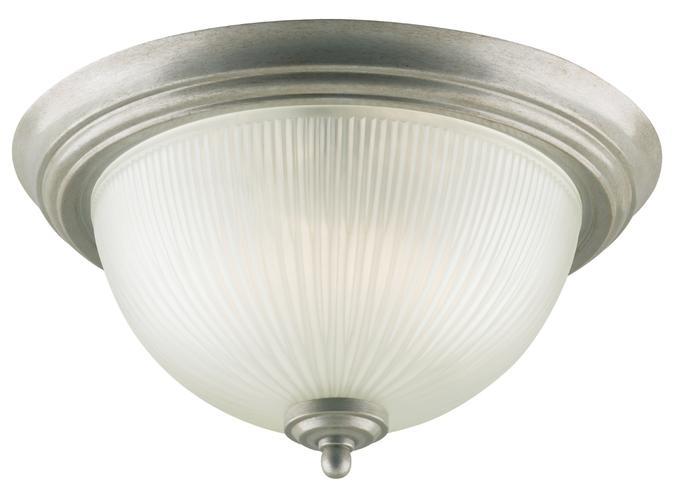 13 in. 2 Light Flush Pewter Patina Finish Frosted Ribbed Glass