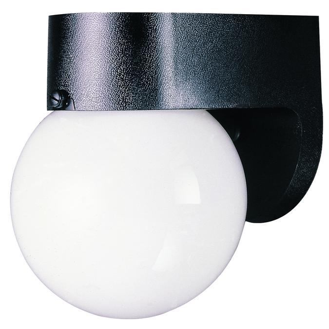 Polycarbonate Wall Fixture Black Finish White Glass Globe