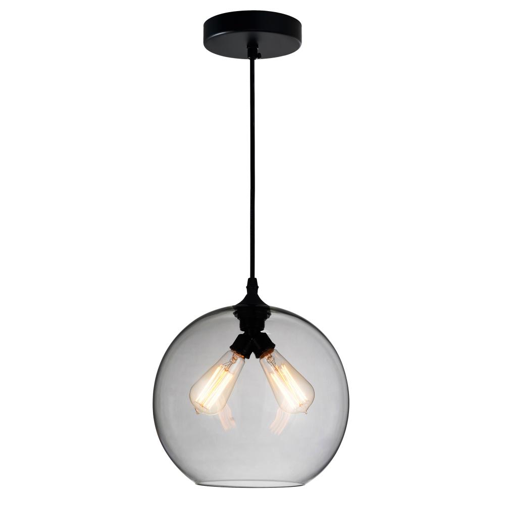 Glass 2 Light Down Mini Pendant With Smoke Finish