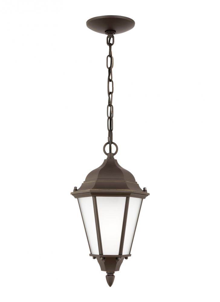 Bakersville traditional 1-light outdoor exterior pendant in antique bronze finish with satin etched