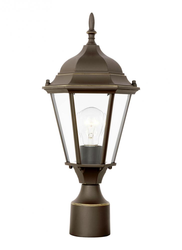 Bakersville traditional 1-light outdoor exterior post lantern in antique bronze finish with clear be